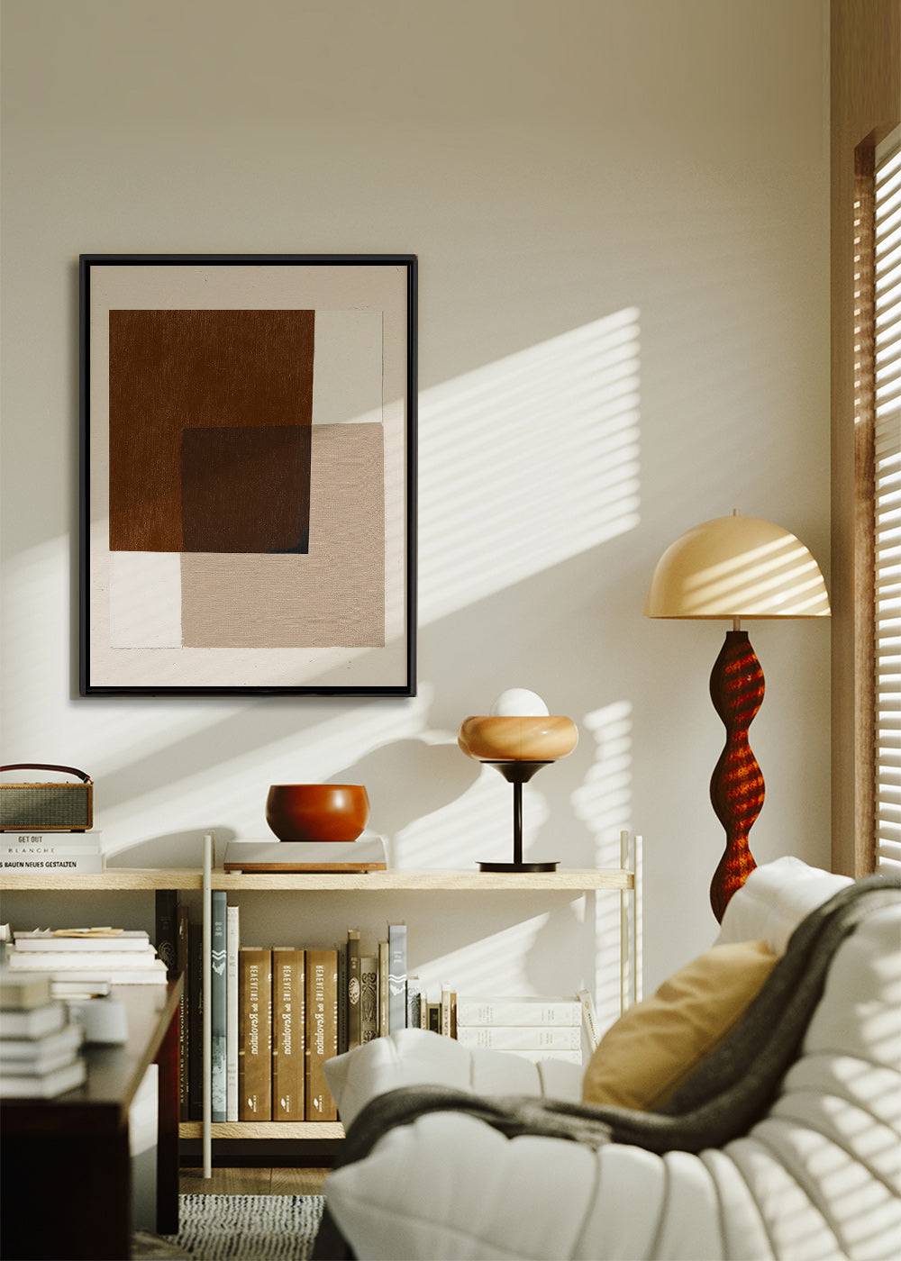 Minimalistisk design med jordfarvede overlappende felter