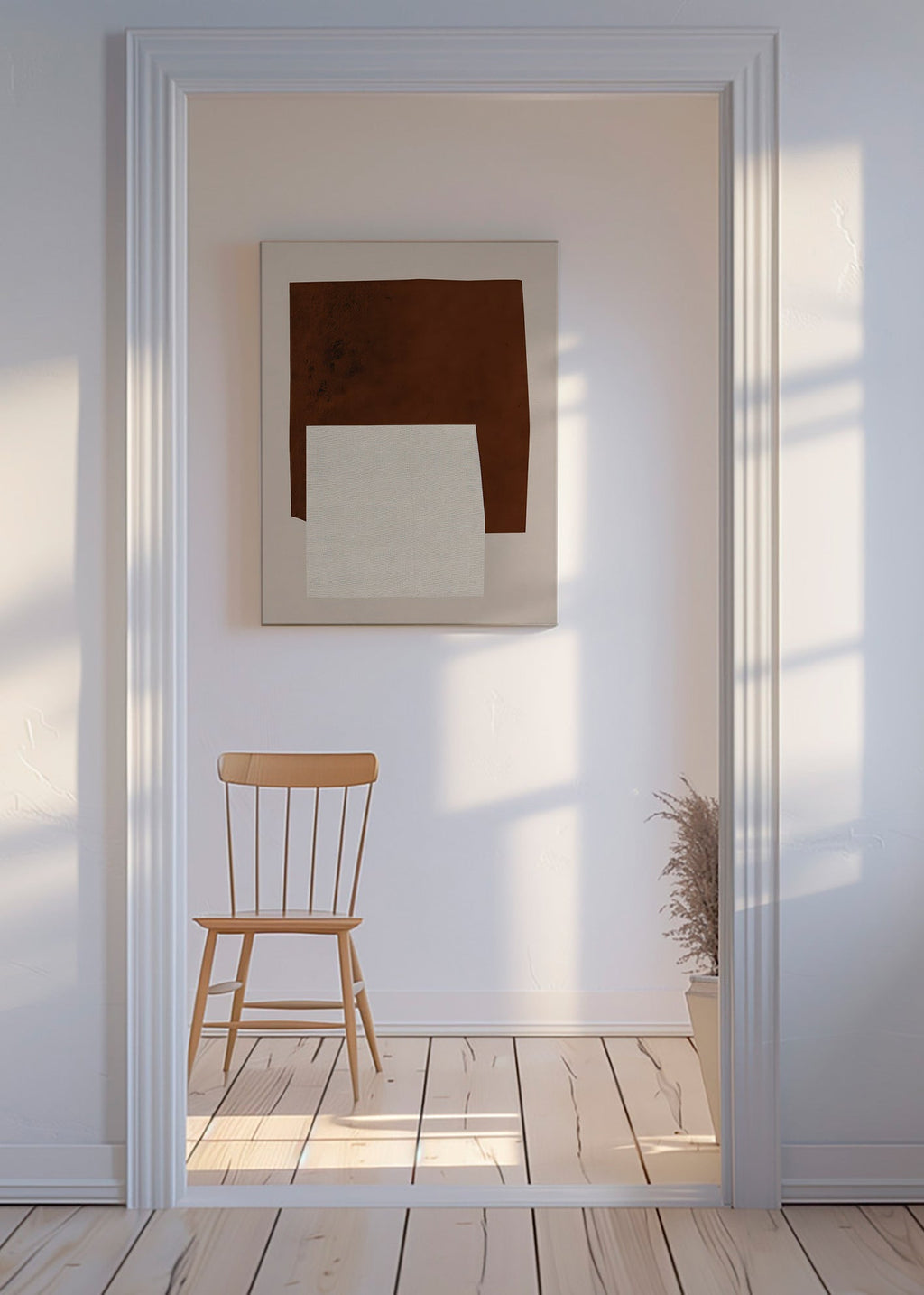 Minimalistisk kunst med brune og creme former