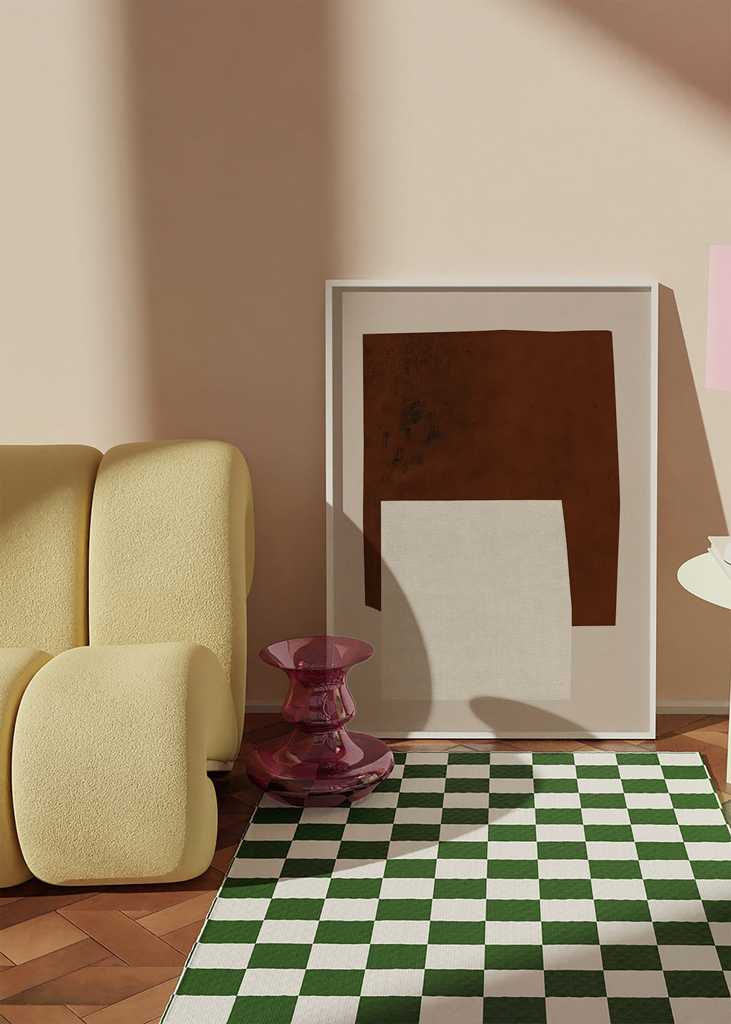 Minimalistisk kunst med brune og creme former