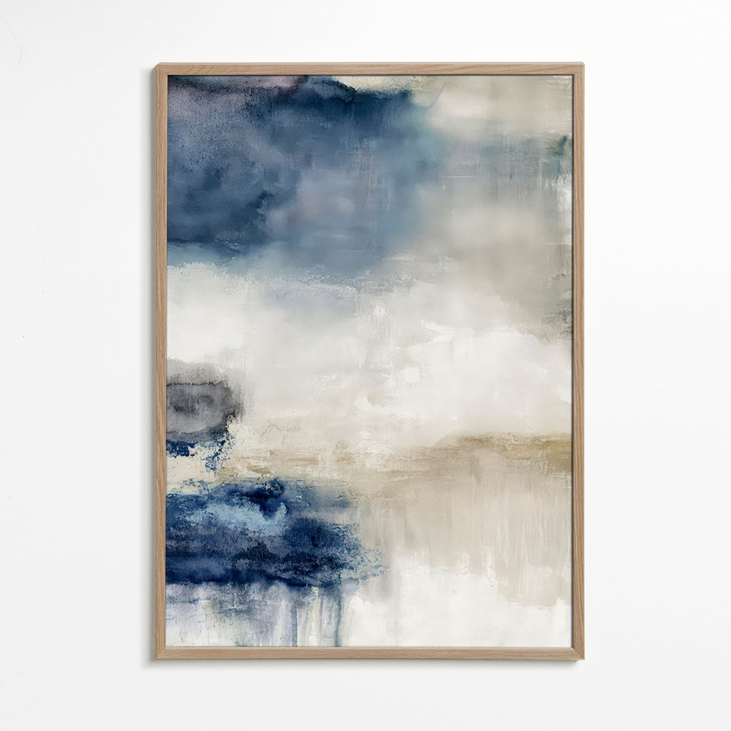 Abstrakt maleri i blå og beige