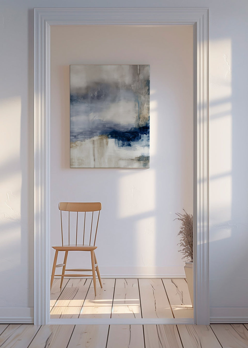 Abstrakt billede blå og beige med blød tekstur