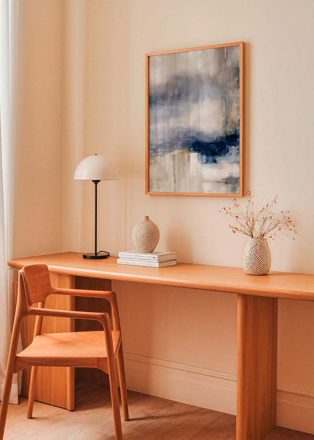 Abstrakt billede blå og beige med blød tekstur