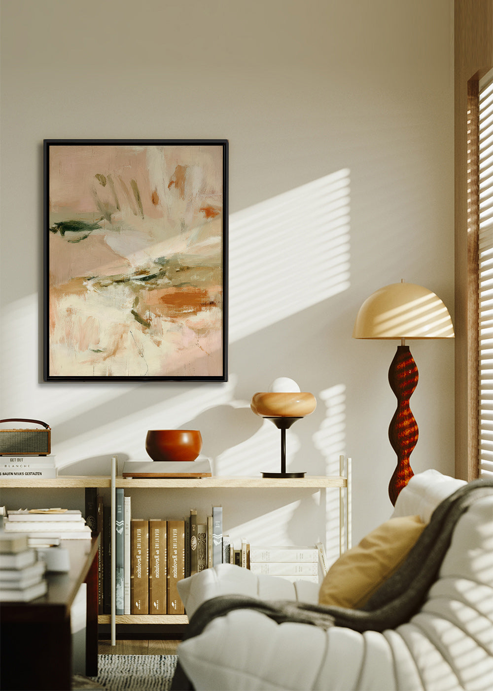 Botanisk print abstrakt i rosa og beige