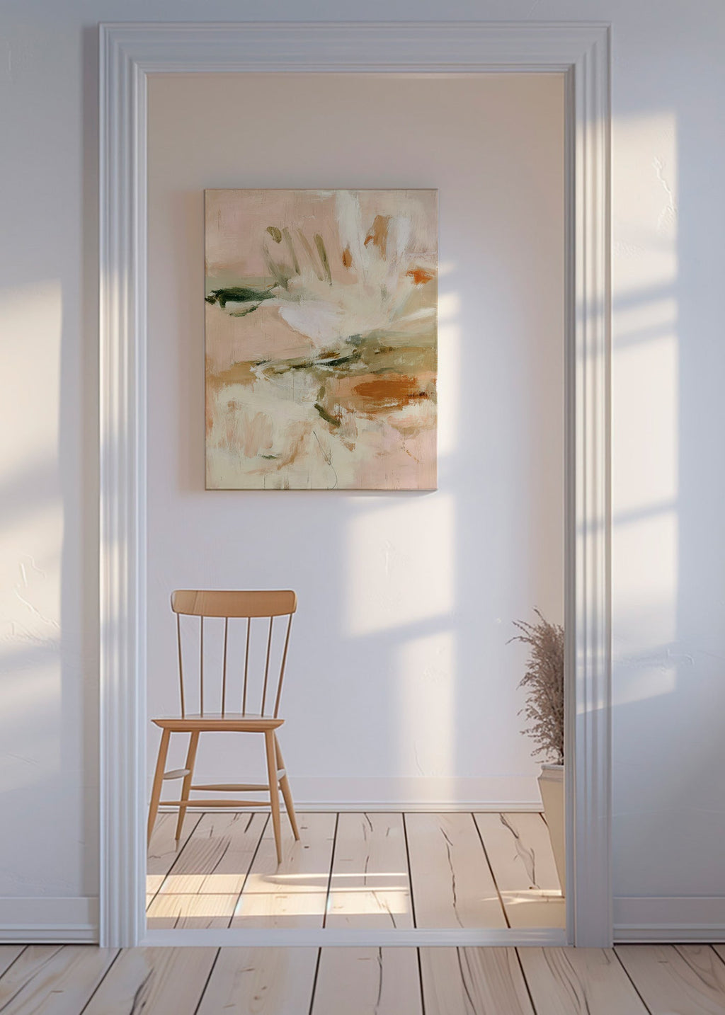 Botanisk print abstrakt i rosa og beige