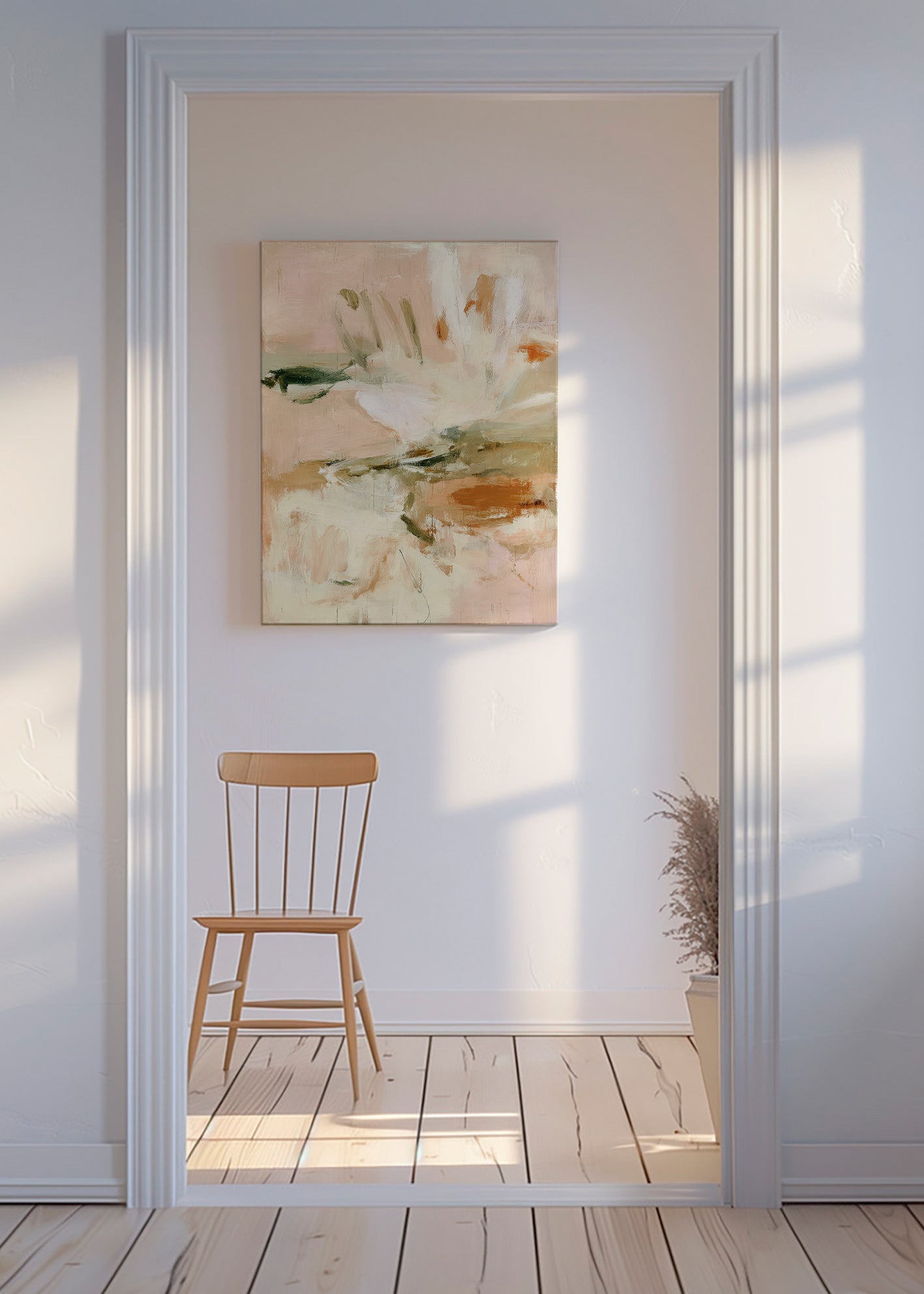 Botanisk print abstrakt i rosa og beige