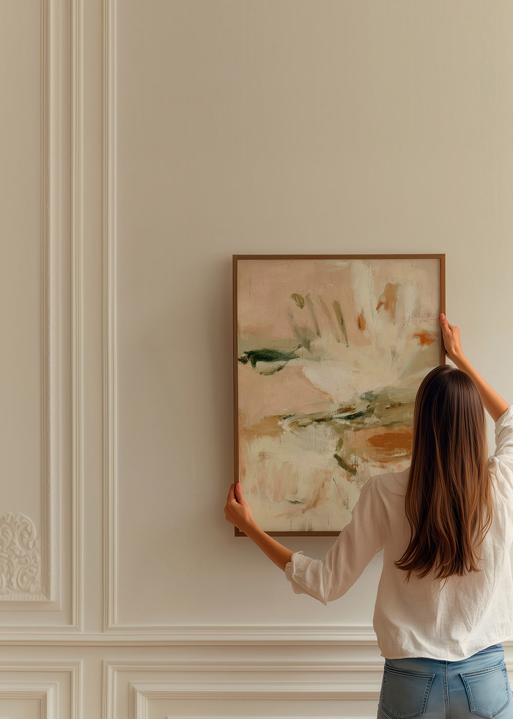 Botanisk print abstrakt i rosa og beige