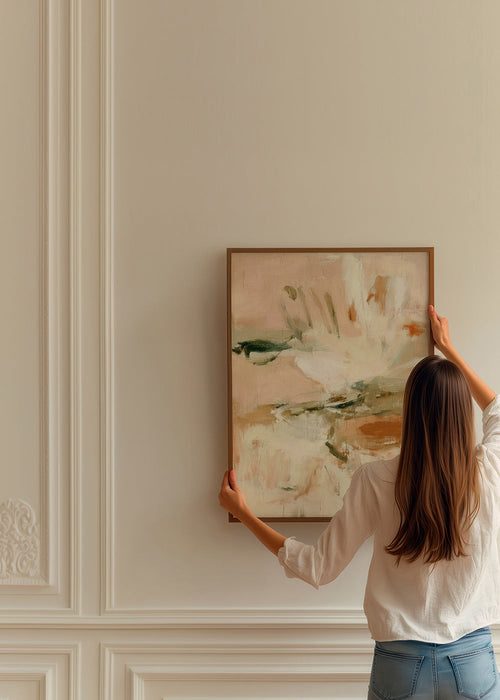 Botanisk print abstrakt i rosa og beige