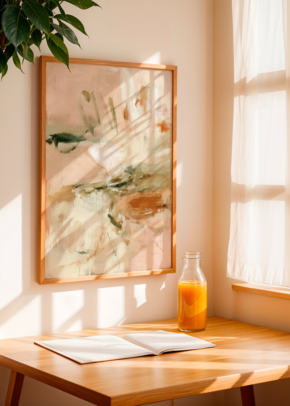 Botanisk print abstrakt i rosa og beige