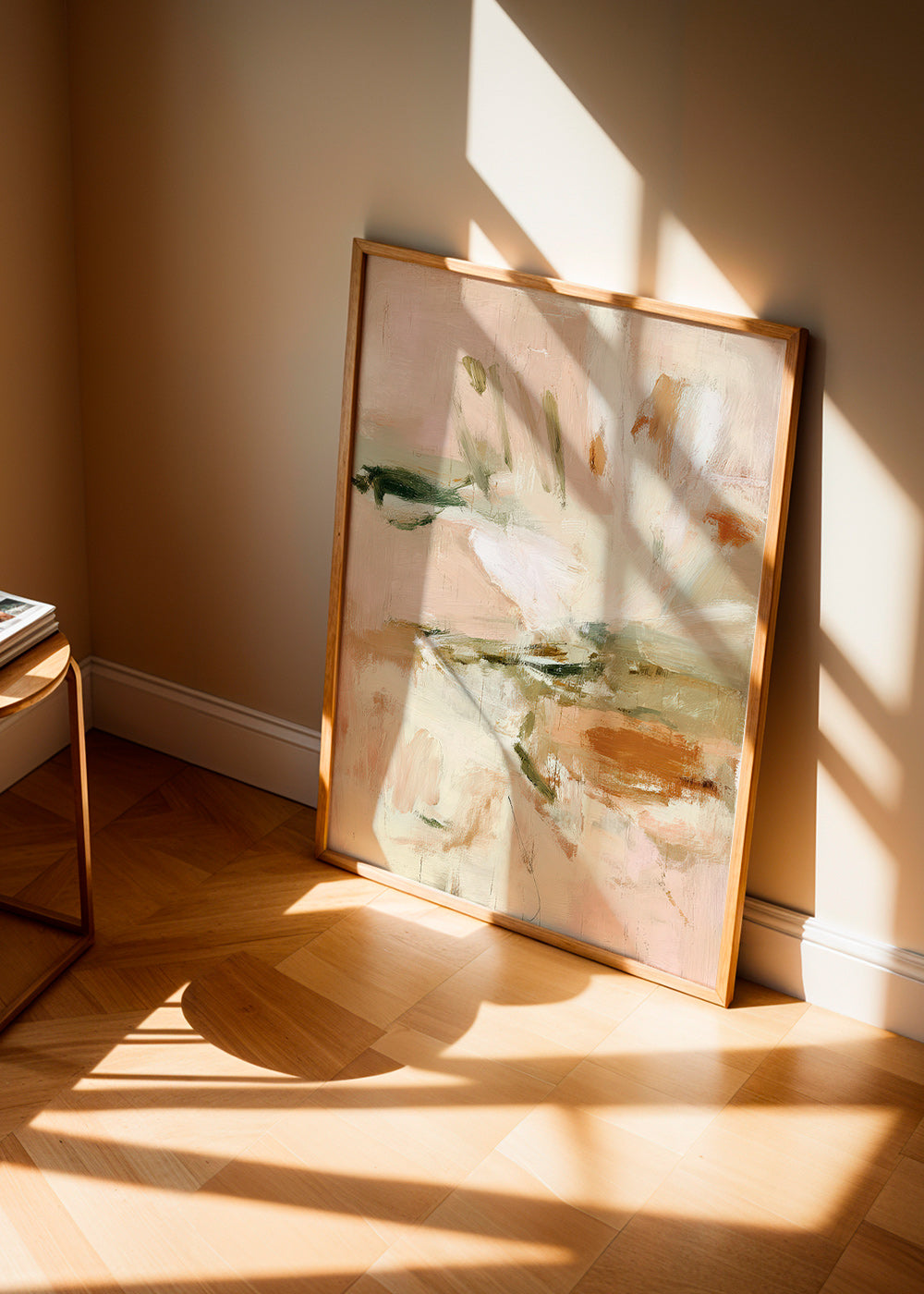 Botanisk print abstrakt i rosa og beige