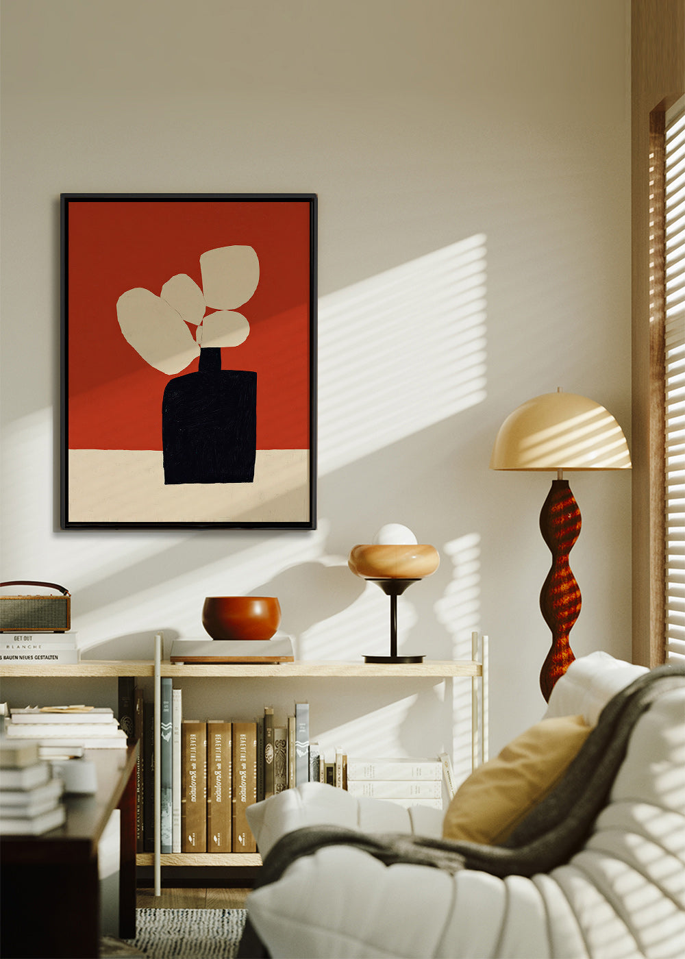 Botanisk plakat med sort vase