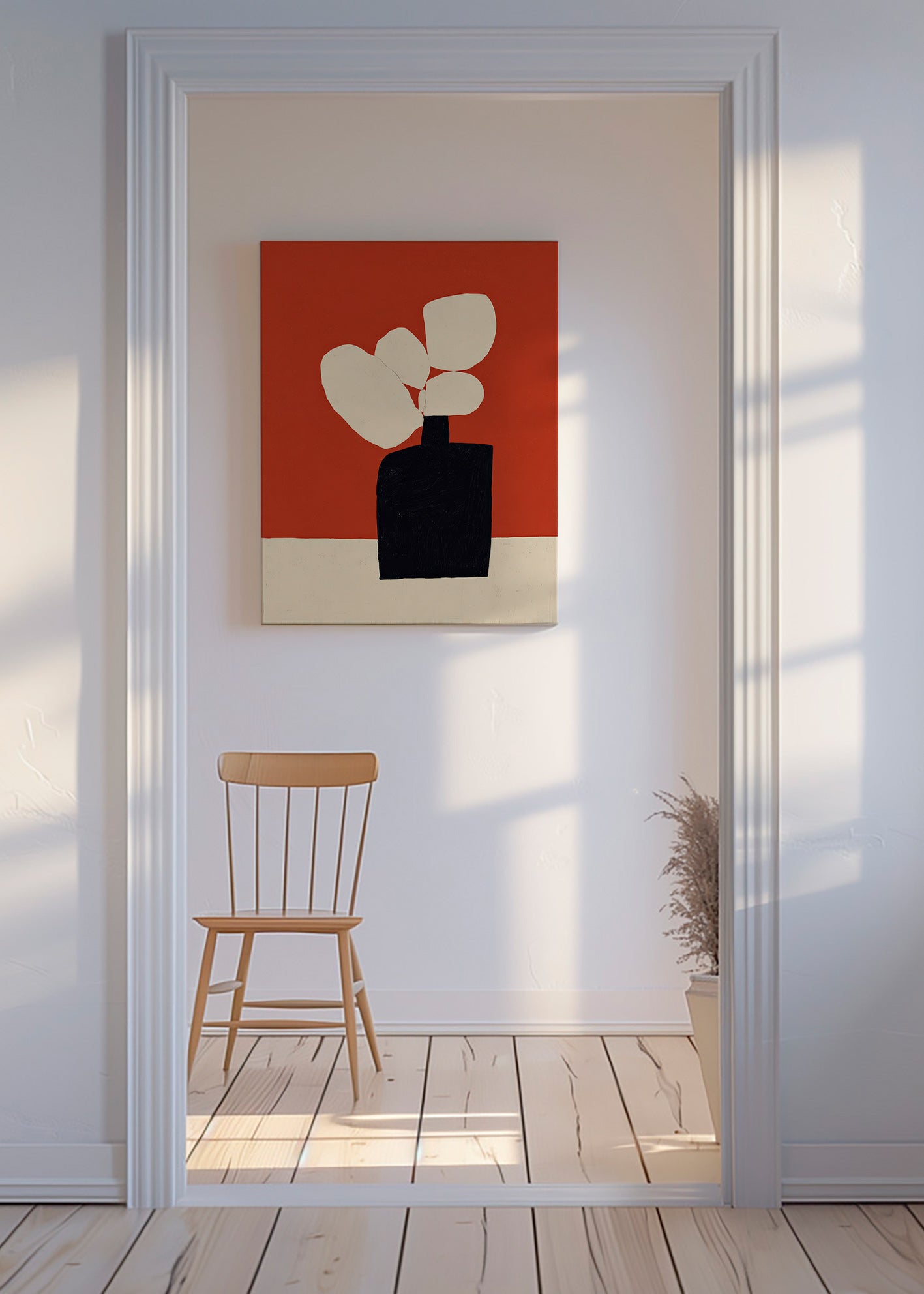 Botanisk plakat med sort vase