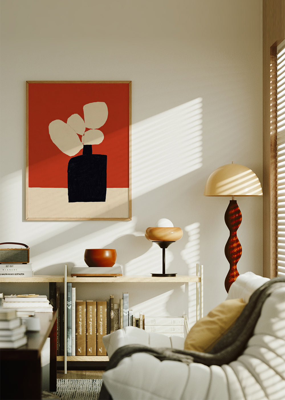 Botanisk plakat med sort vase