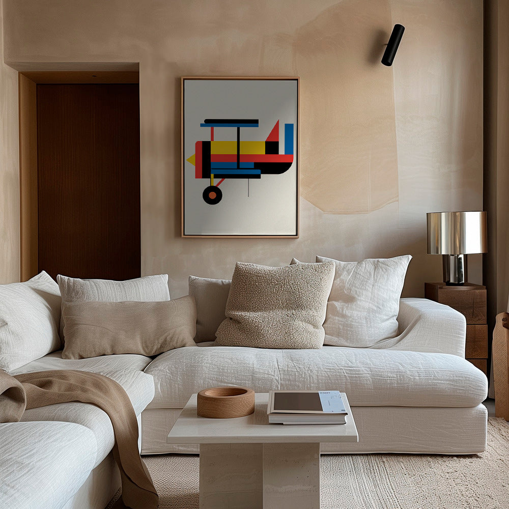 Geometrisk plakat styliseret dobbeltdecker