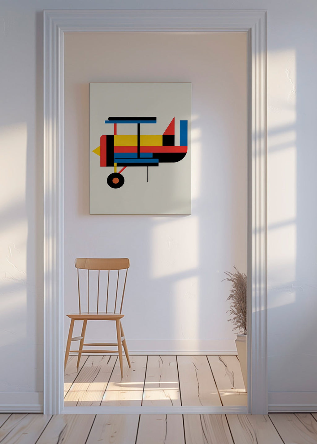 Geometrisk plakat styliseret dobbeltdecker
