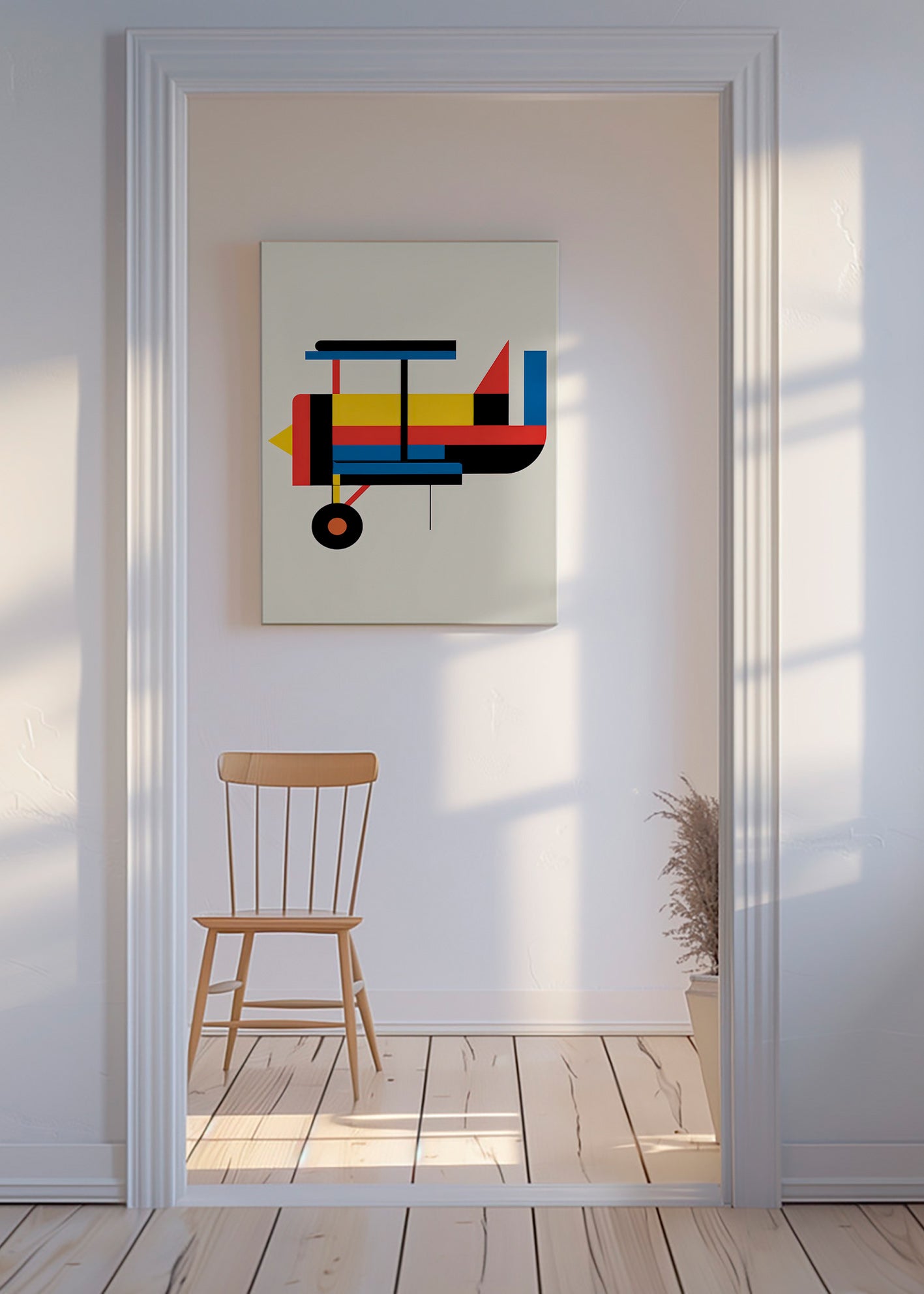 Geometrisk plakat styliseret dobbeltdecker