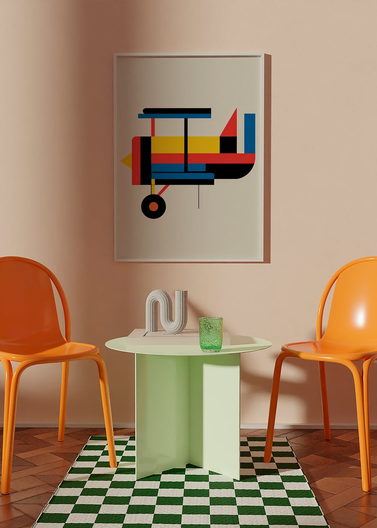 Geometrisk plakat styliseret dobbeltdecker