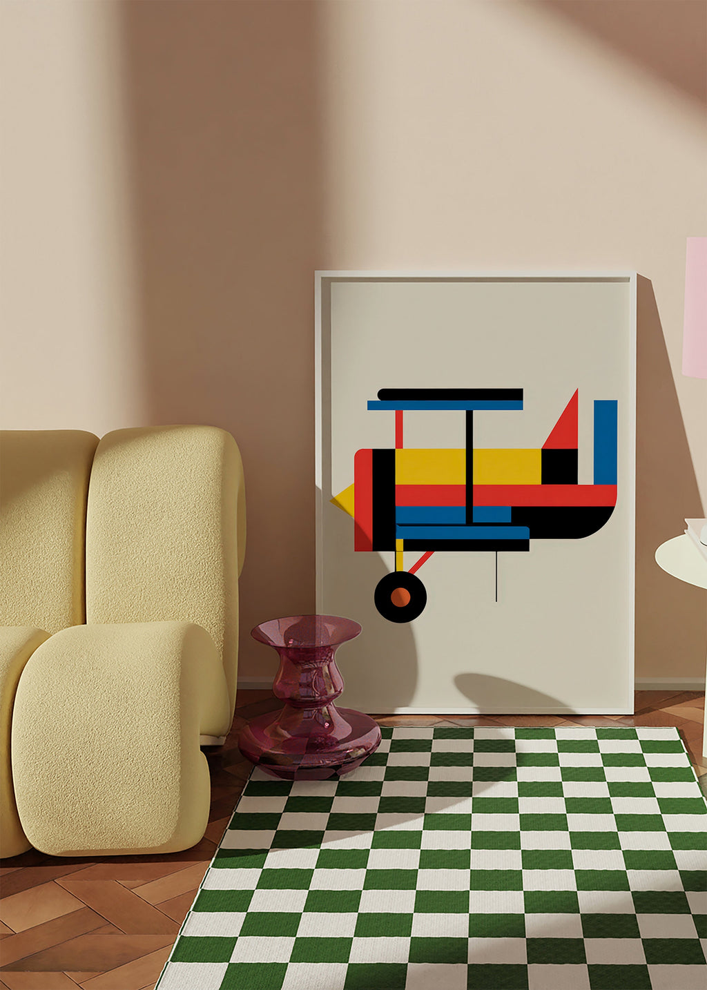 Geometrisk plakat styliseret dobbeltdecker