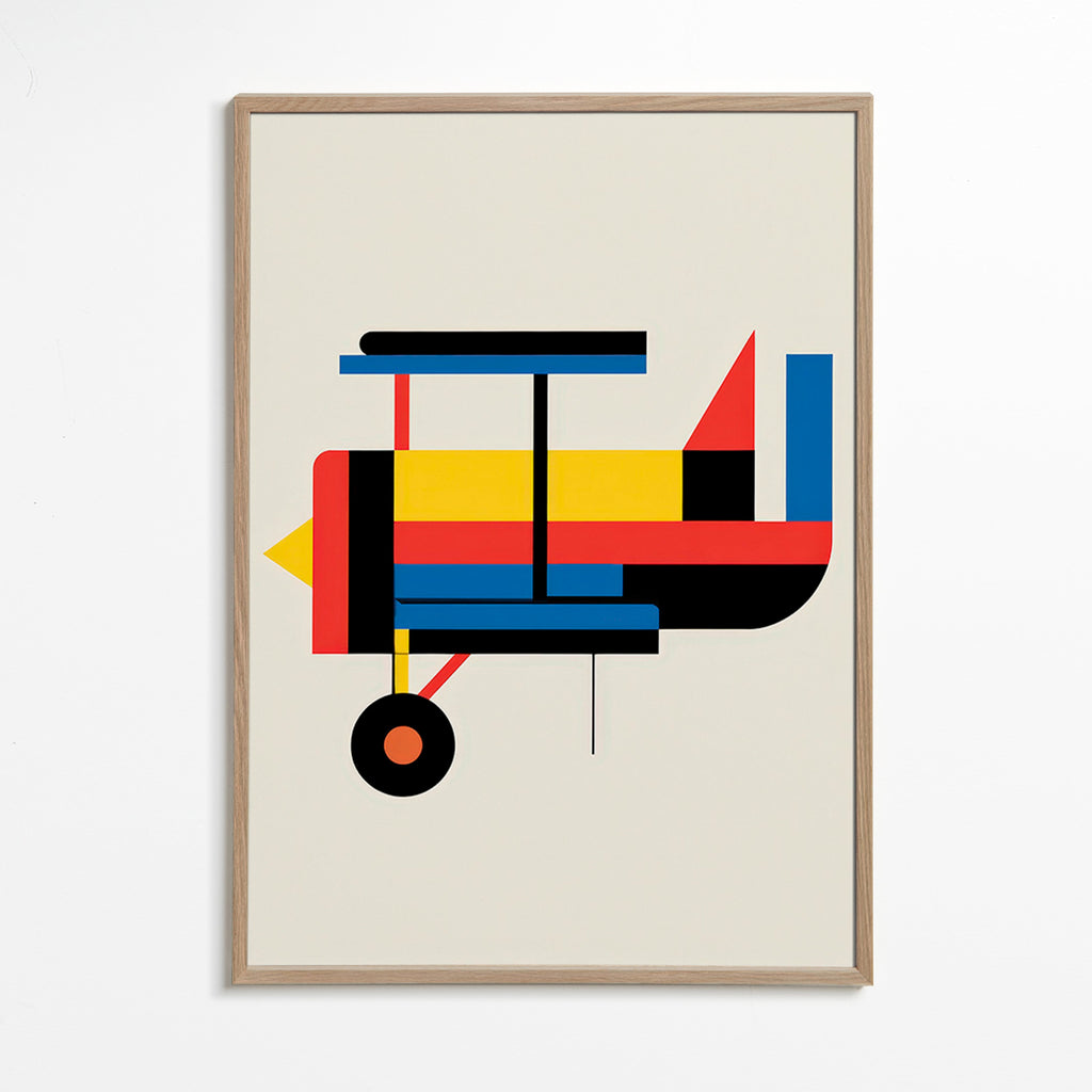 Geometrisk plakat styliseret dobbeltdecker
