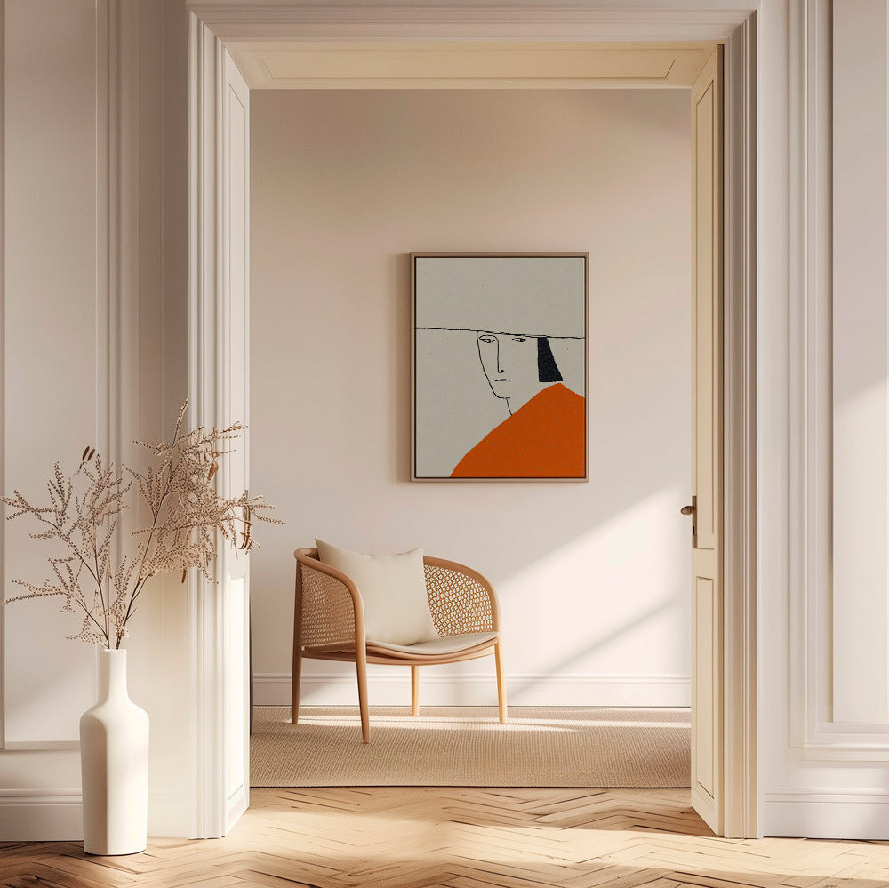 Minimal illustration med orange kappe