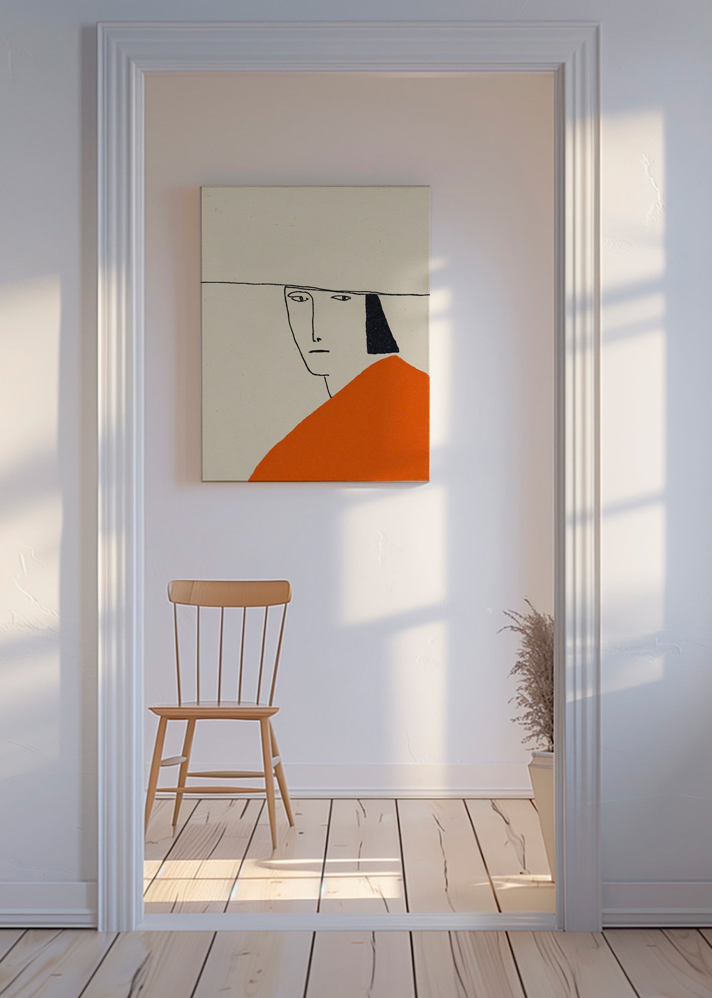 Minimal illustration med orange kappe