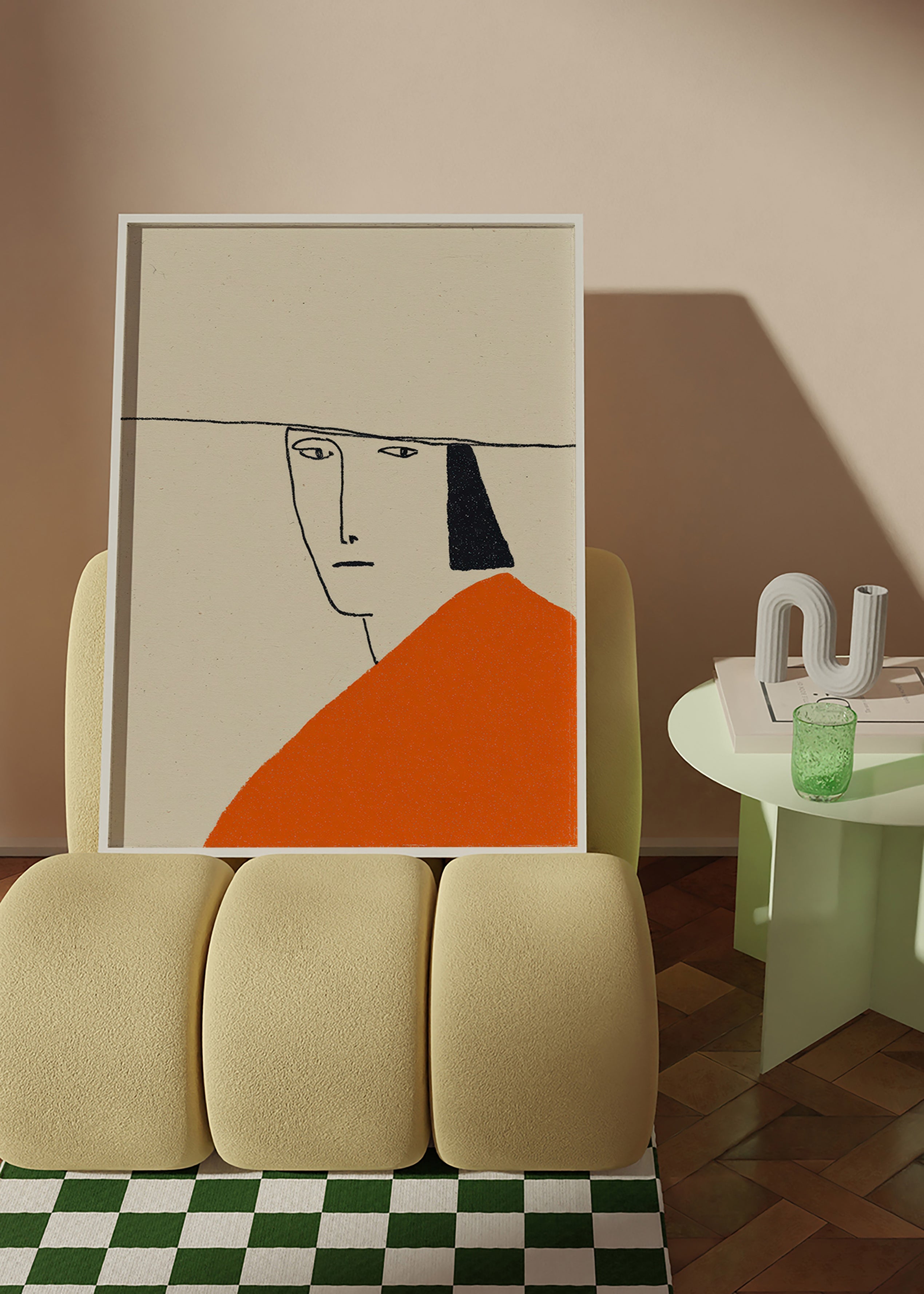 Minimal illustration med orange kappe