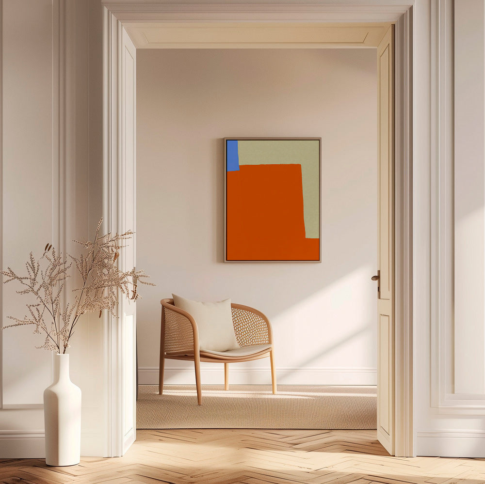 Abstrakt værk med orange blokke