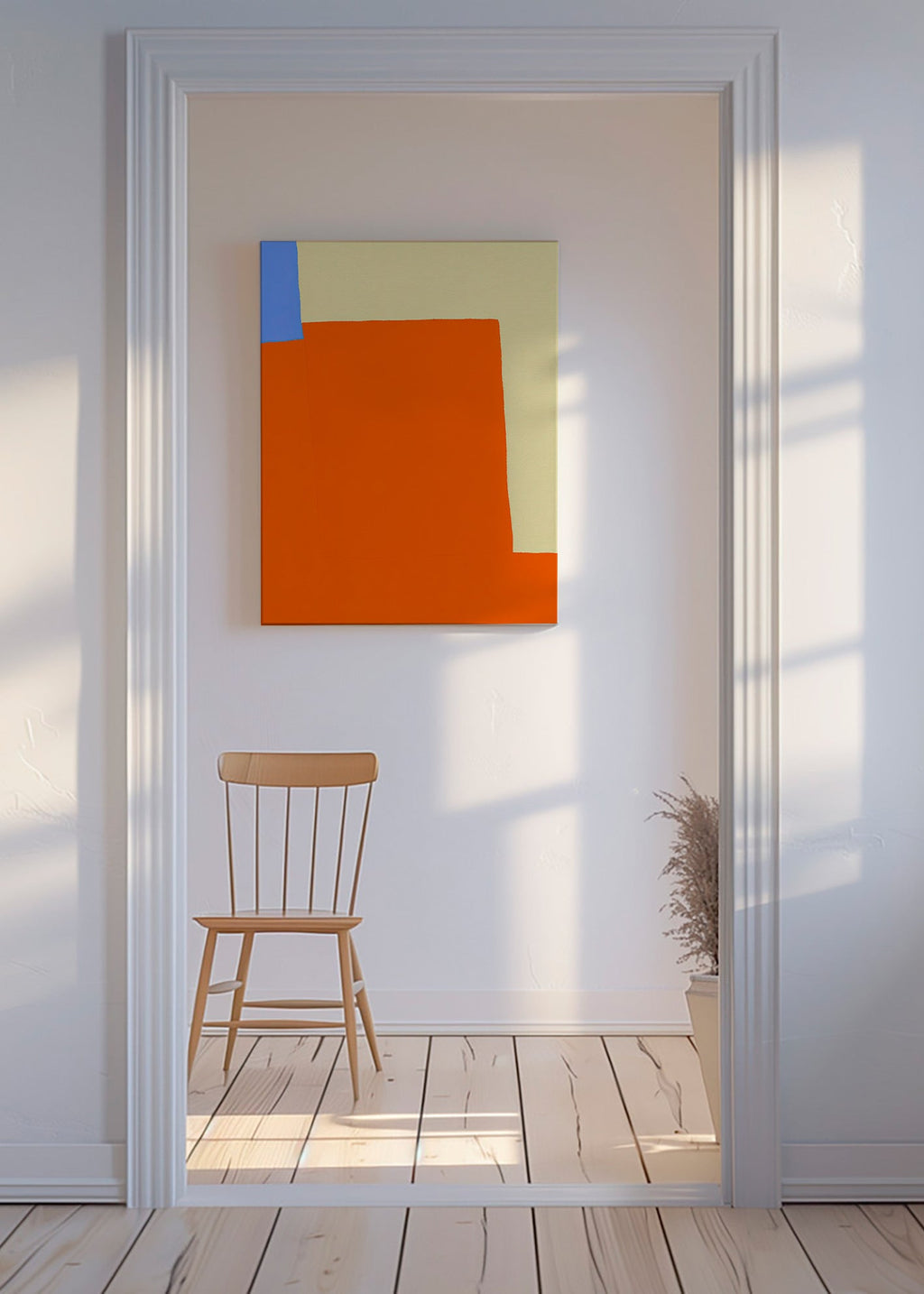 Abstrakt værk med orange blokke