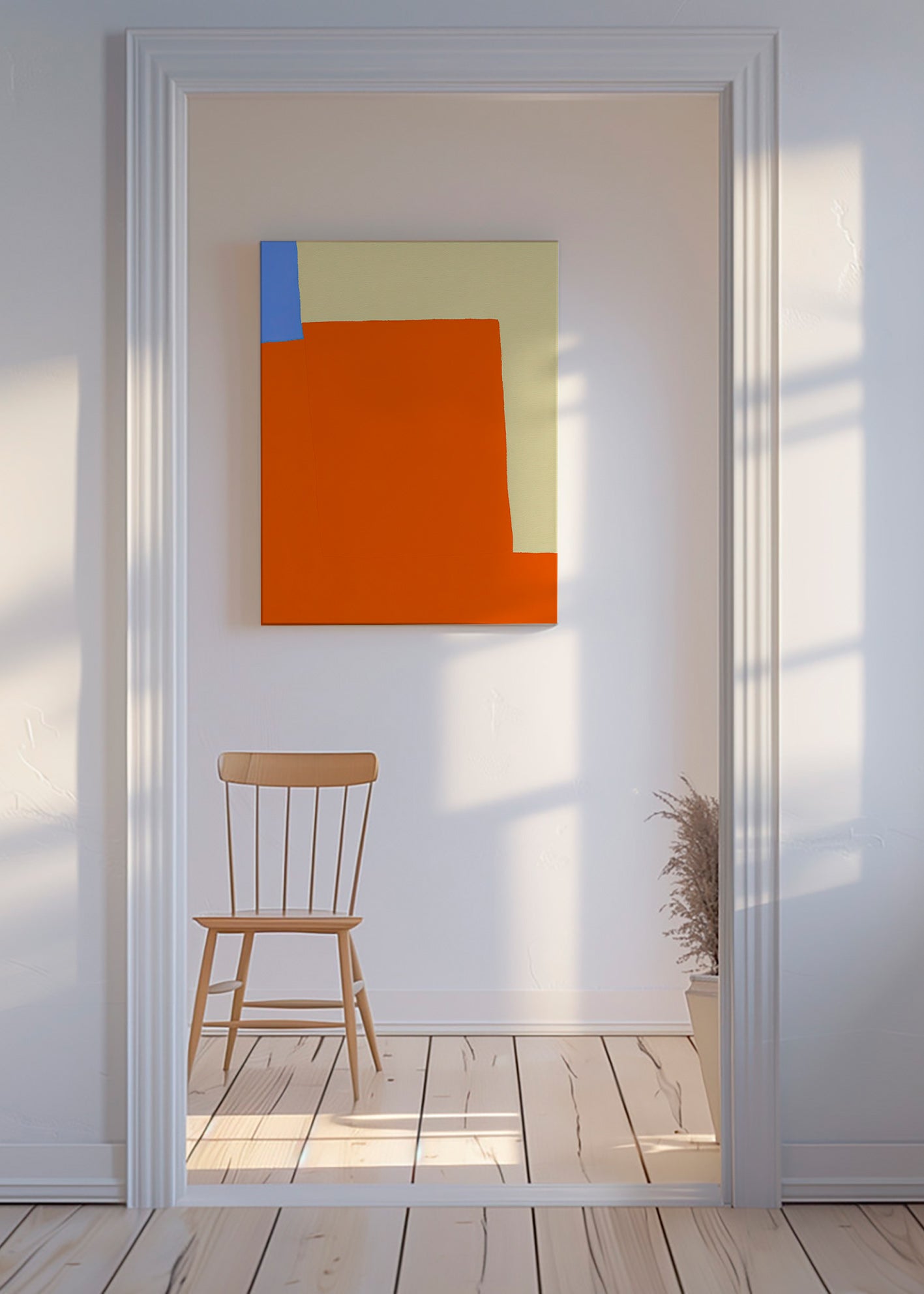 Abstrakt værk med orange blokke