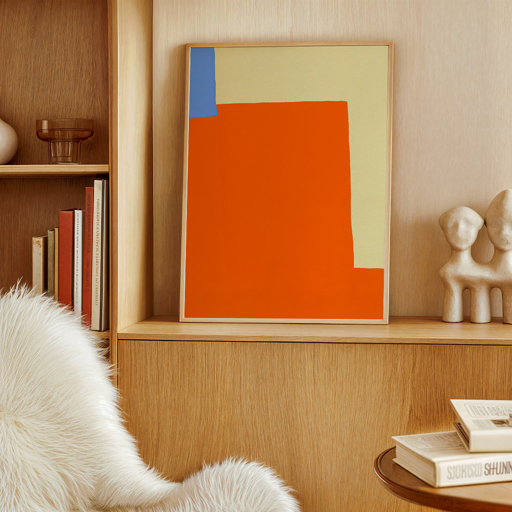 Abstrakt værk med orange blokke