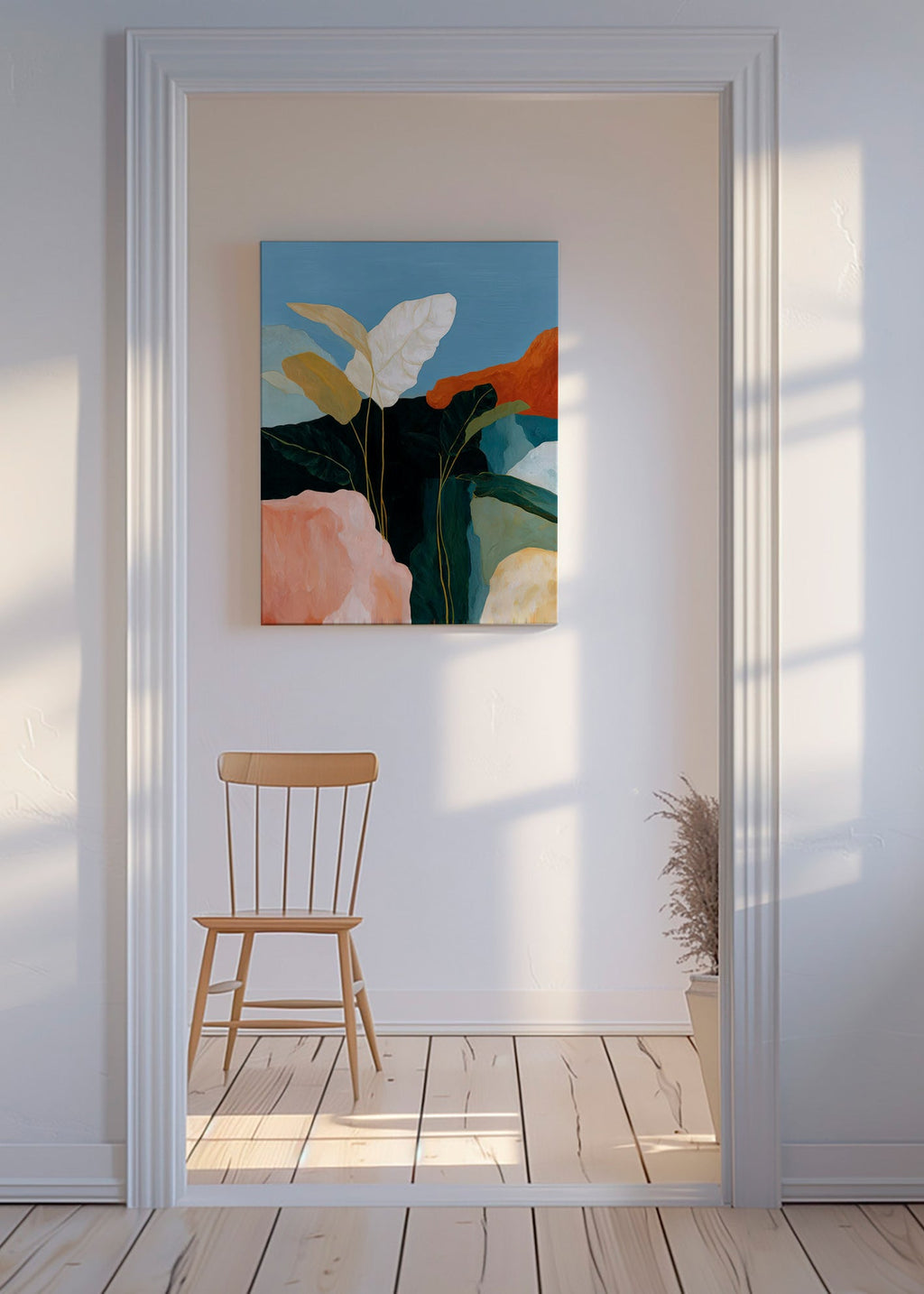 Botanisk plakat hvide blade og klippeformer