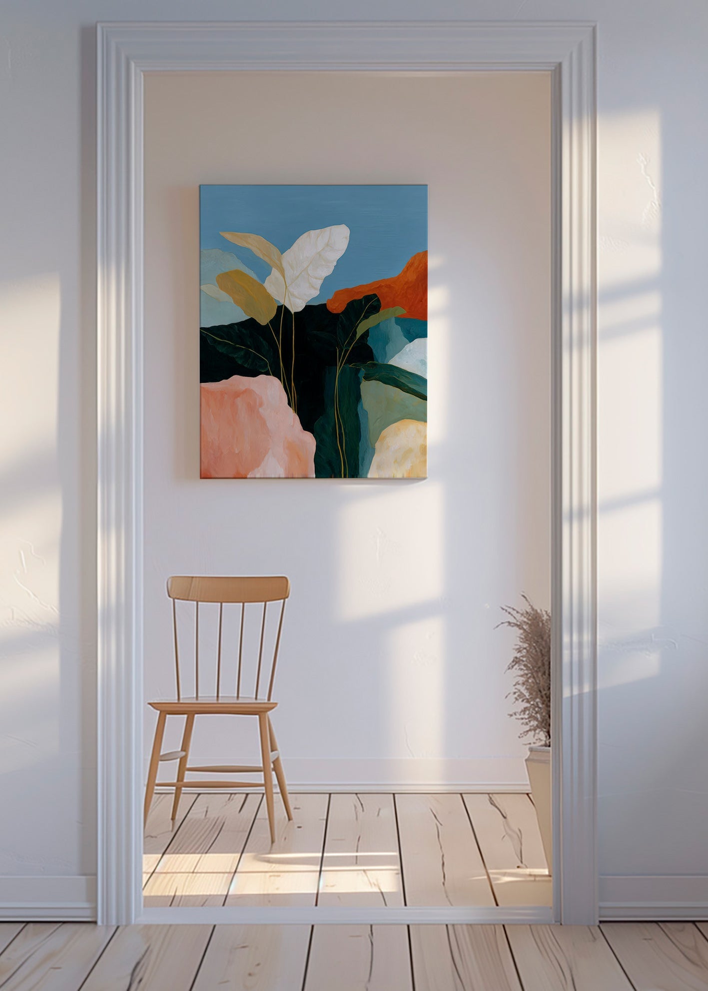 Botanisk plakat hvide blade og klippeformer