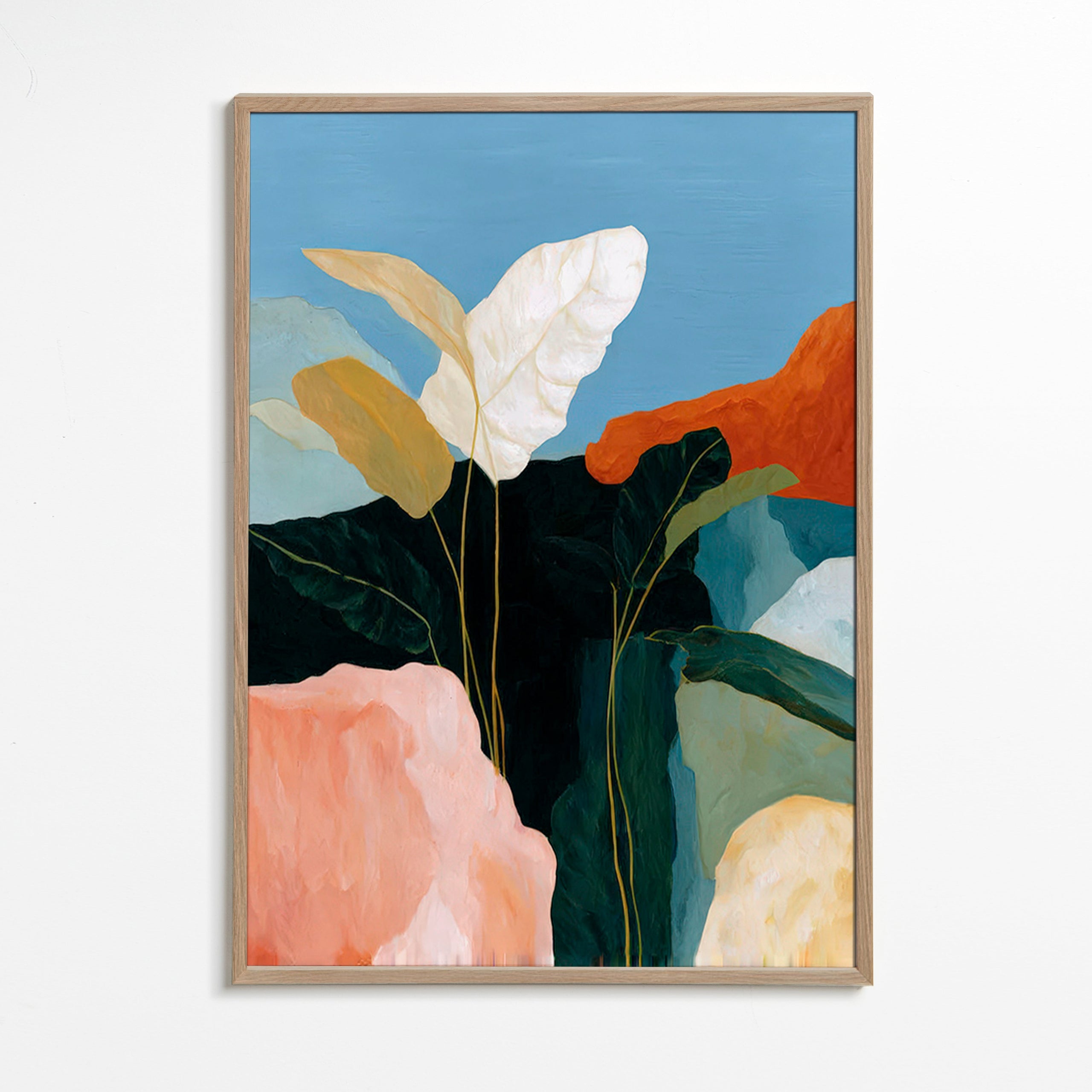 Botanisk plakat hvide blade og klippeformer