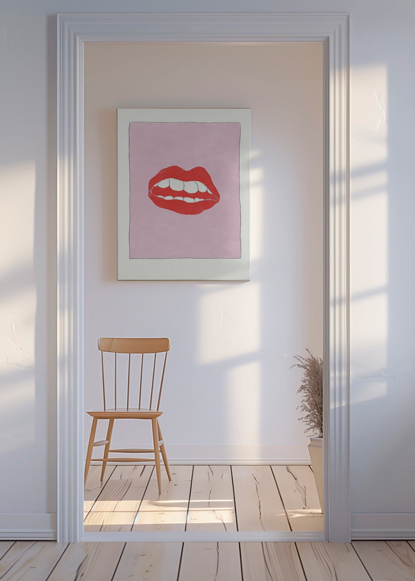 Illustration røde læber på rosa baggrund