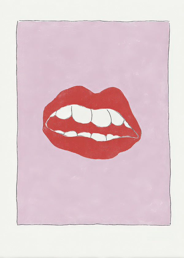 Illustration røde læber på rosa baggrund