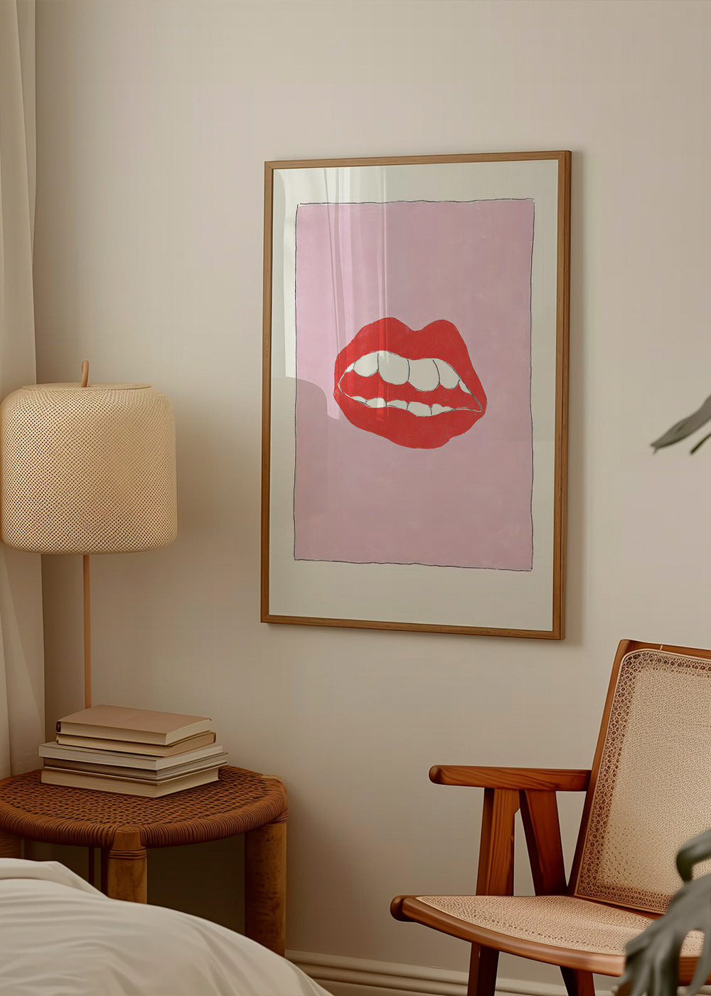 Illustration røde læber på rosa baggrund