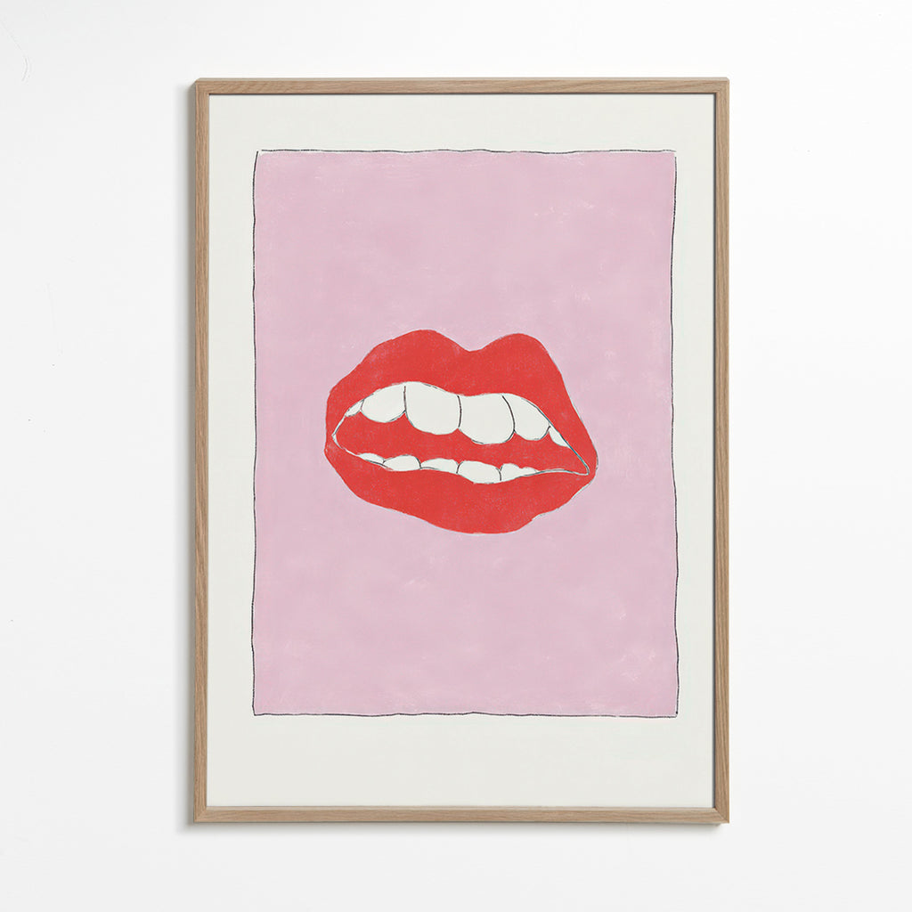 Illustration røde læber på rosa baggrund