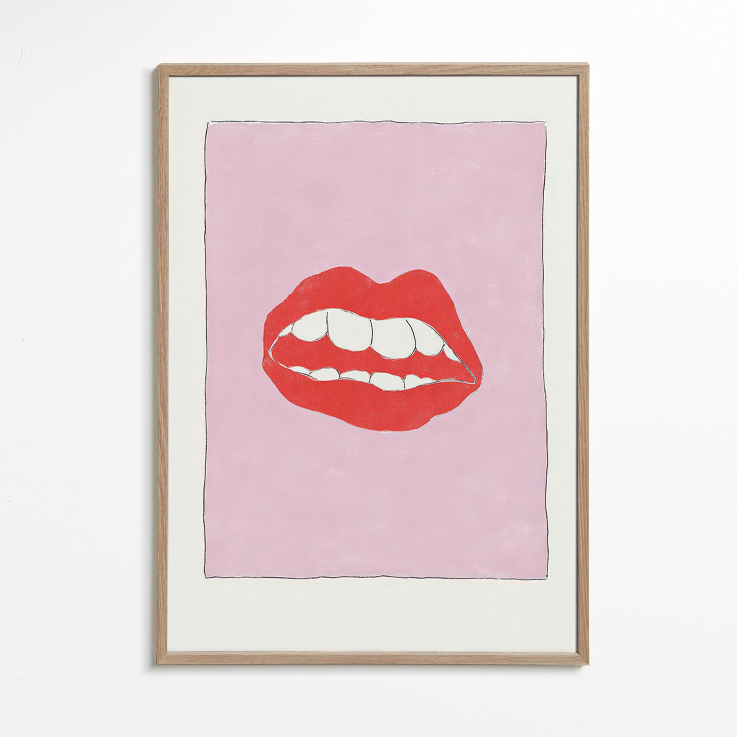 Illustration røde læber på rosa baggrund