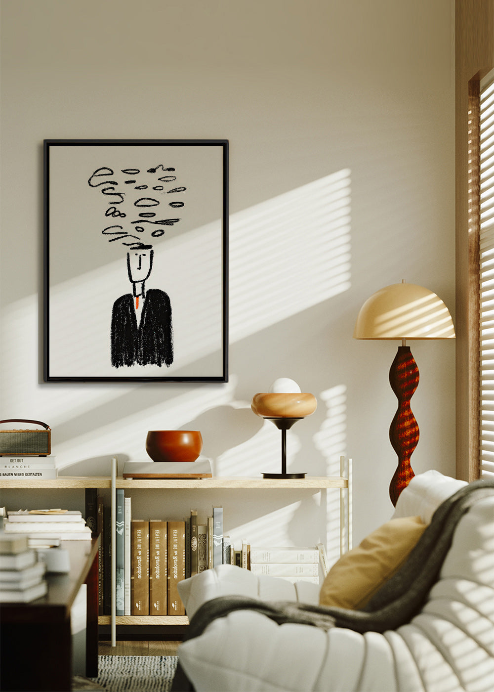 Minimalistisk illustration af figur med røg