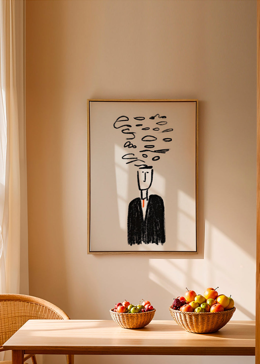 Minimalistisk illustration af figur med røg