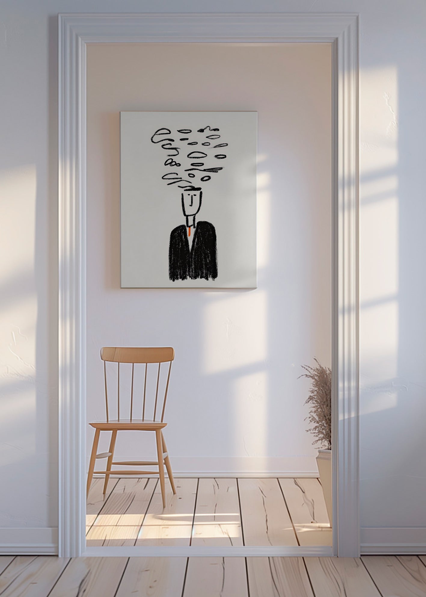 Minimalistisk illustration af figur med røg