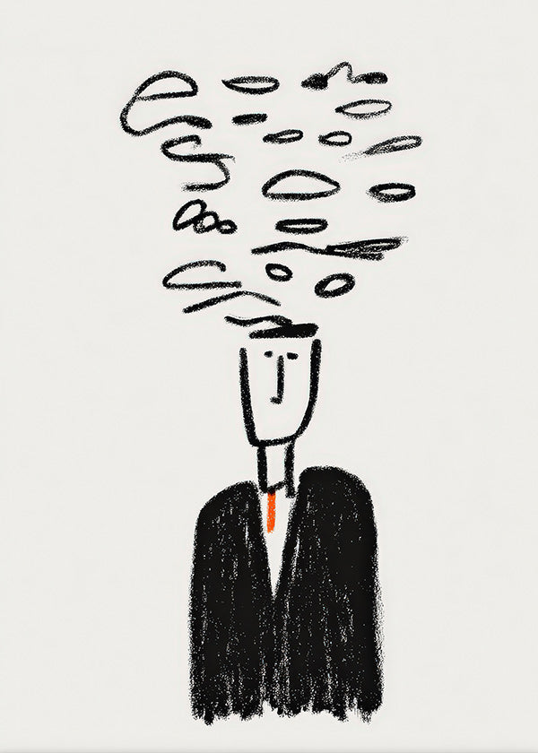 Minimalistisk illustration af figur med røg
