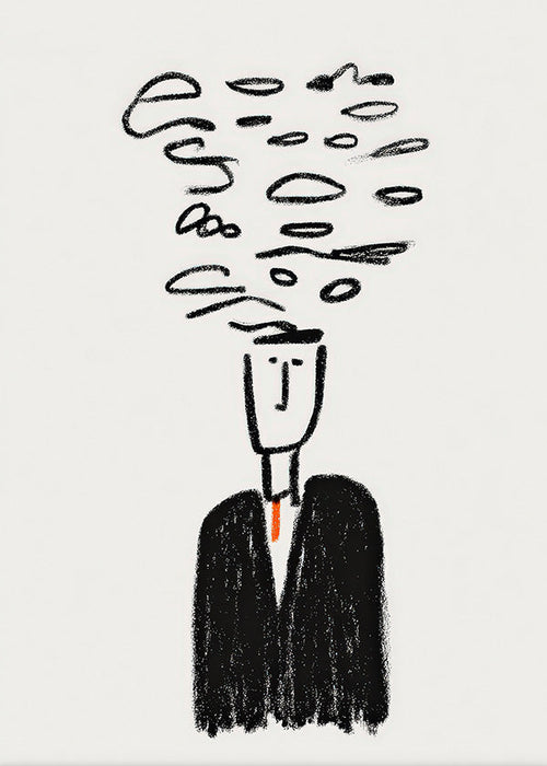 Minimalistisk illustration af figur med røg