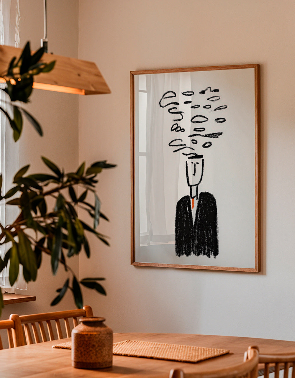 Minimalistisk illustration af figur med røg