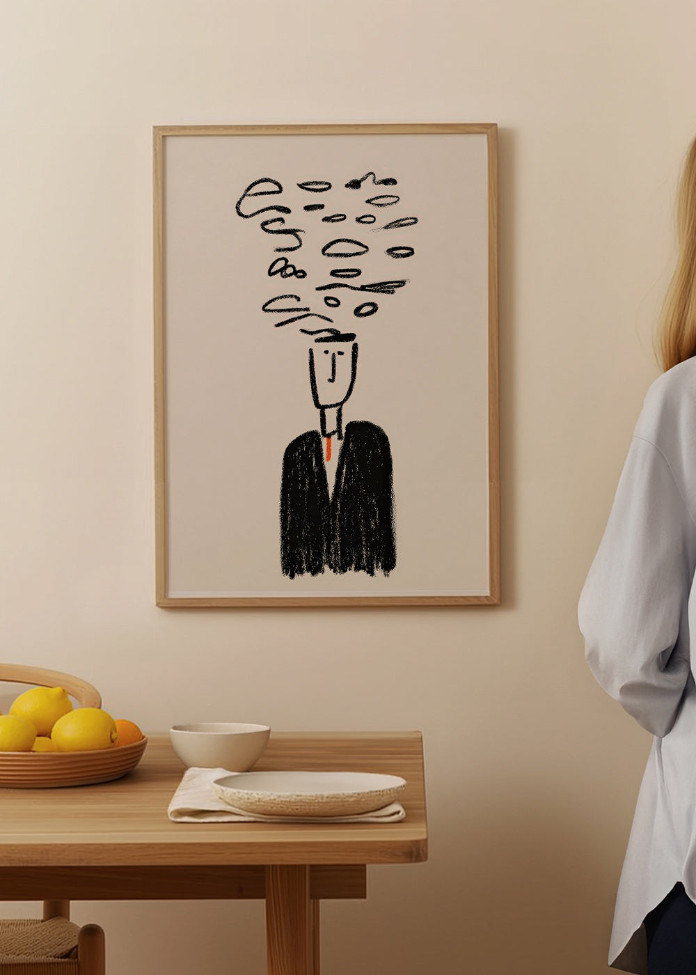 Minimalistisk illustration af figur med røg