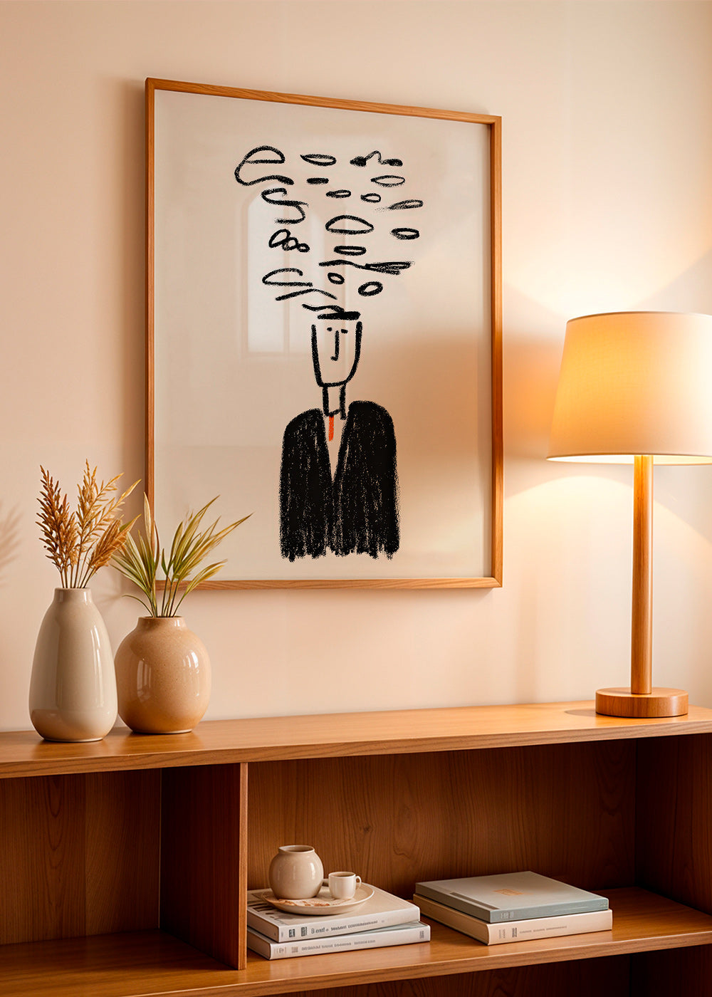 Minimalistisk illustration af figur med røg