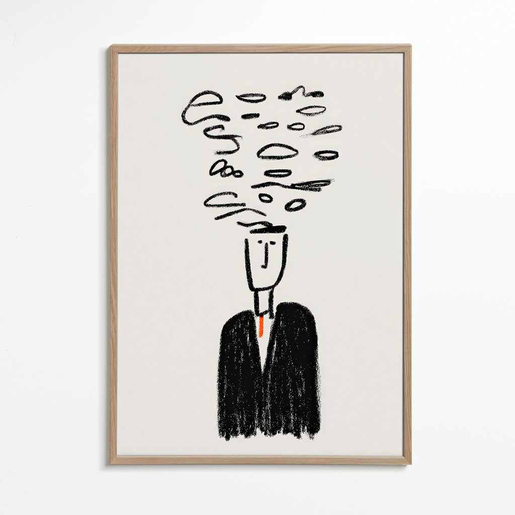 Minimalistisk illustration af figur med røg