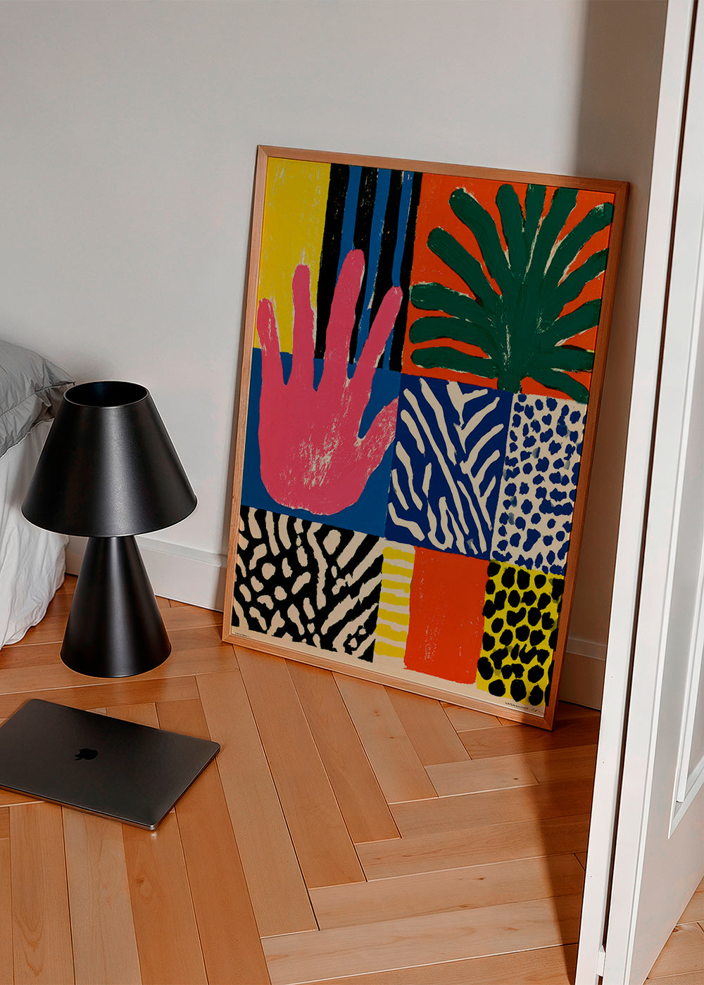Botanisk plakat med hånd og teksturer