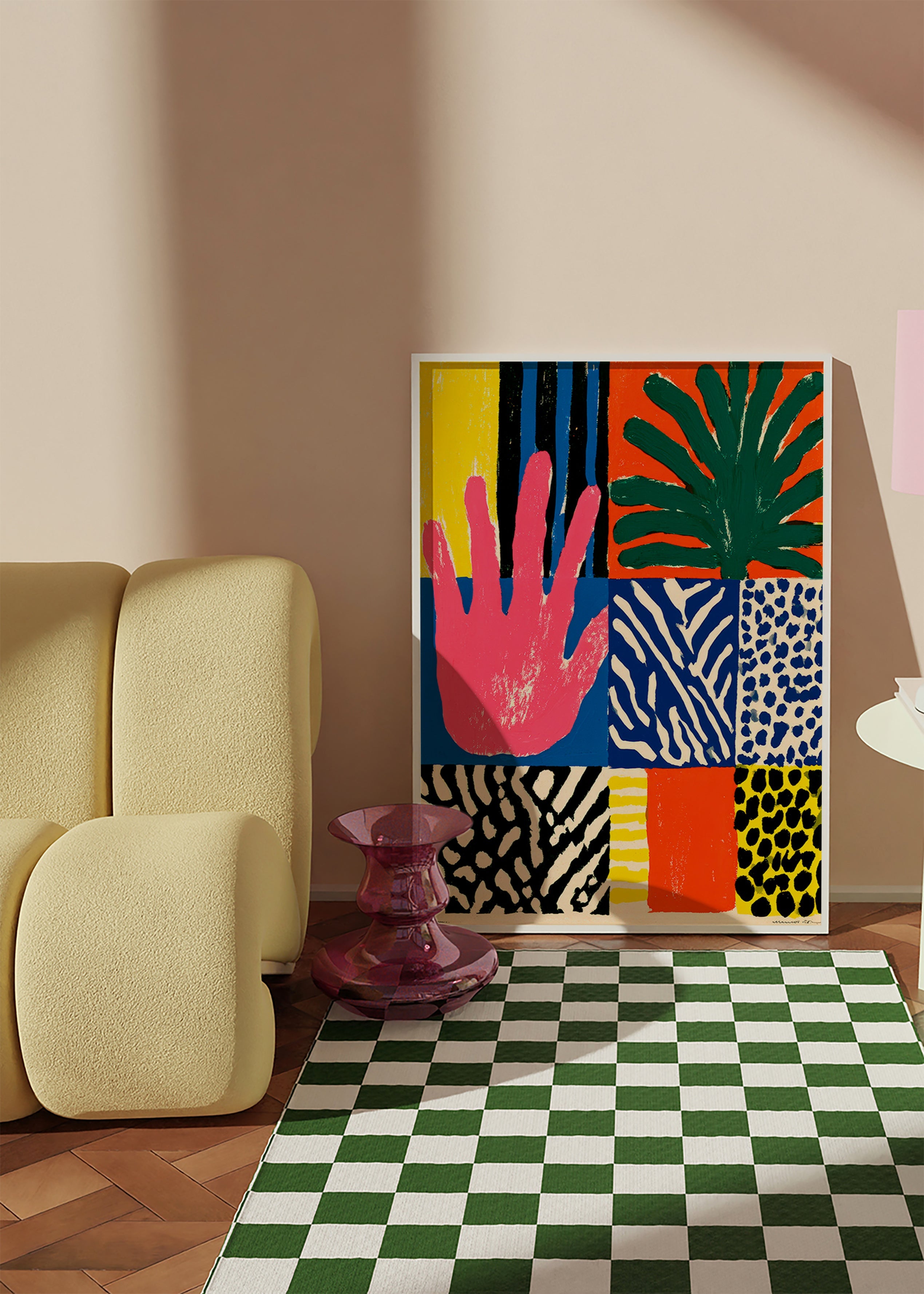 Botanisk plakat med hånd og teksturer