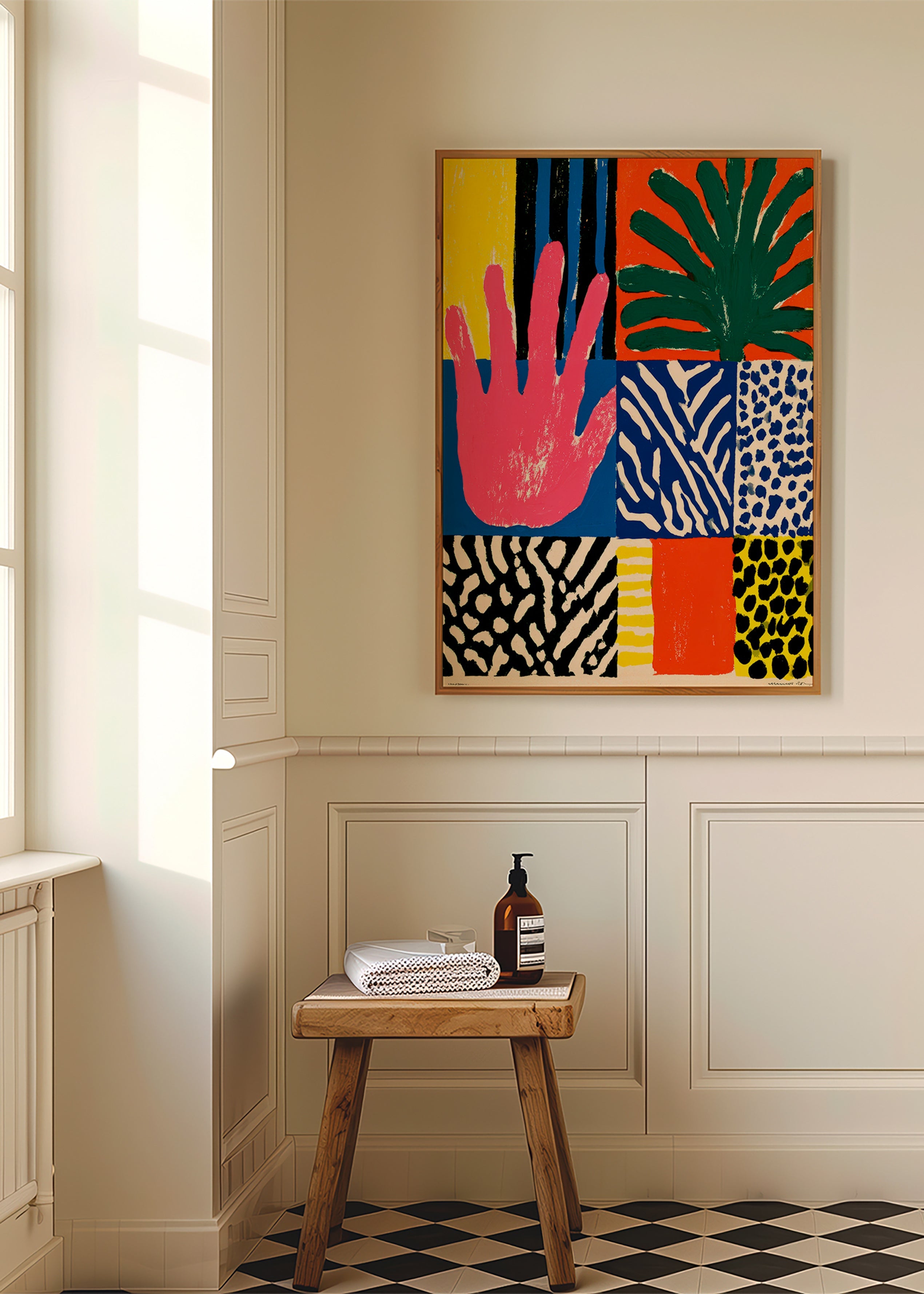 Botanisk plakat med hånd og teksturer