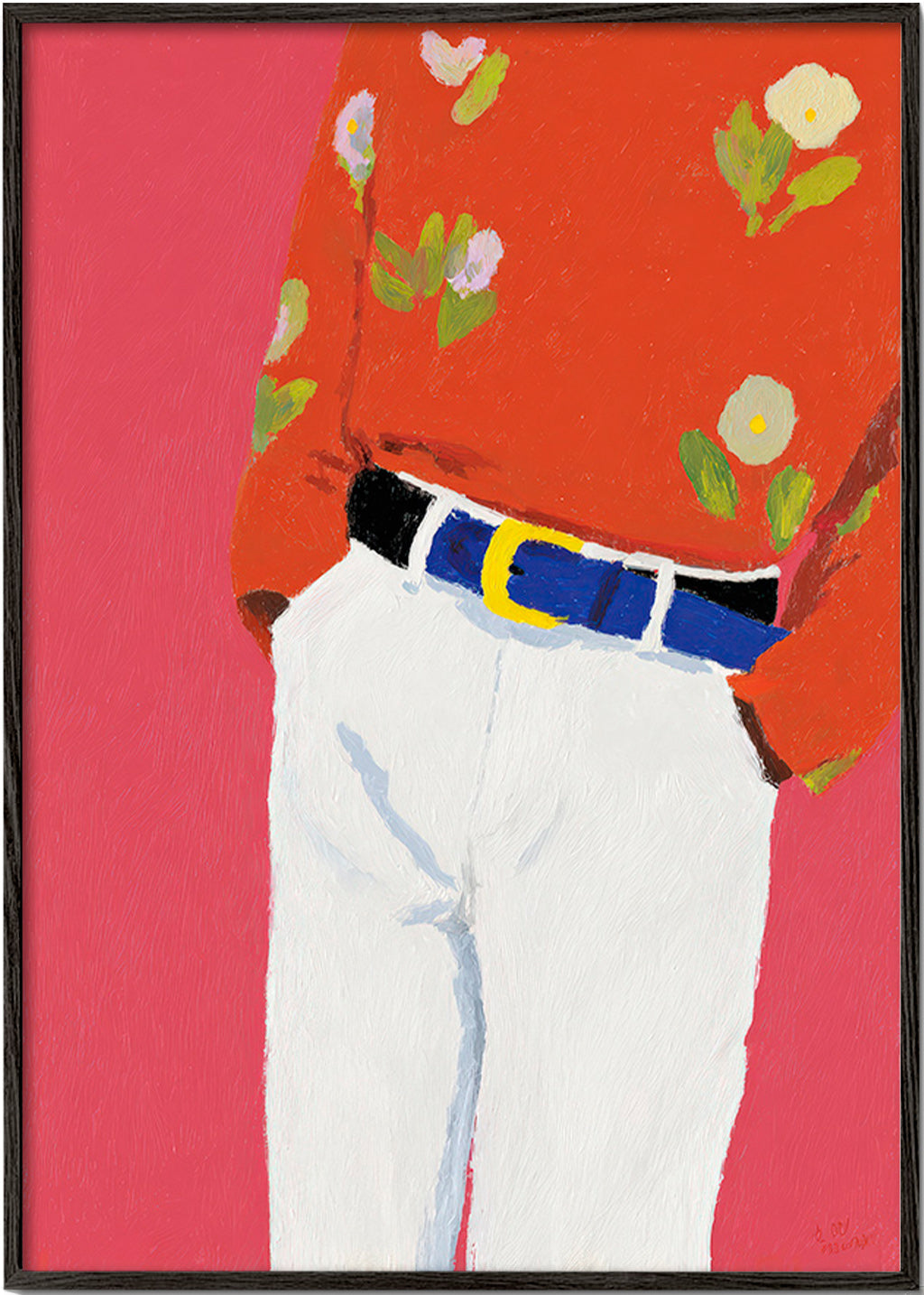 Illustration torso med blomstrede skjorte på pink baggrund